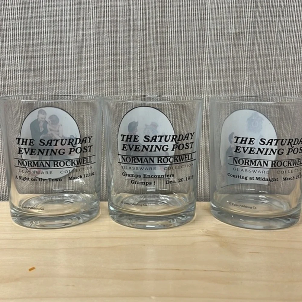 Norman Rockwell Saturday Evening Post 3pc glass set - Picture 2 of 8